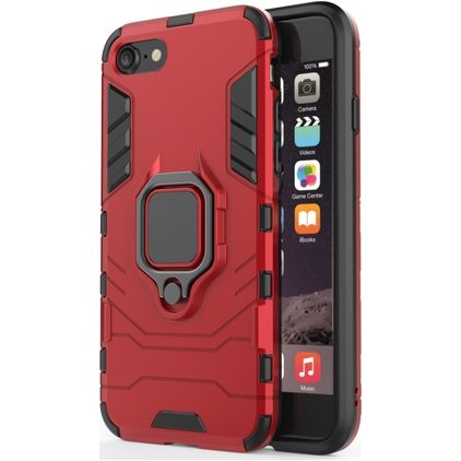 Mobigear Armor Ring iPhone SE (2020) Hoesje Hardcase Backcover Shockproof met Ringhouder - Rood