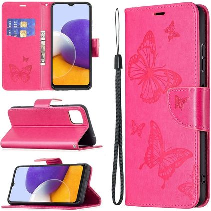 Mobigear Butterfly Samsung Galaxy A22 5G Hoesje Bookcase Portemonnee - Magenta