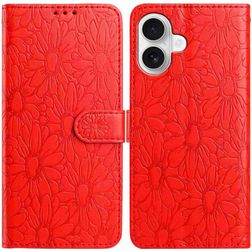 Mobigear Flowers iPhone 17 Hoesje Bookcase Portemonnee - Rood