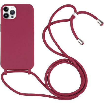 Mobigear Lanyard iPhone 16 Pro Max Siliconen Hoesje met koord - Rood