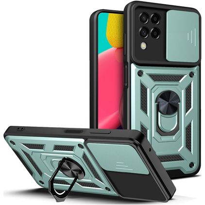 Mobigear Armor Ring Cam Slide Samsung Galaxy M53 Hoesje Hardcase Backcover Shockproof met Ringhouder - Groen