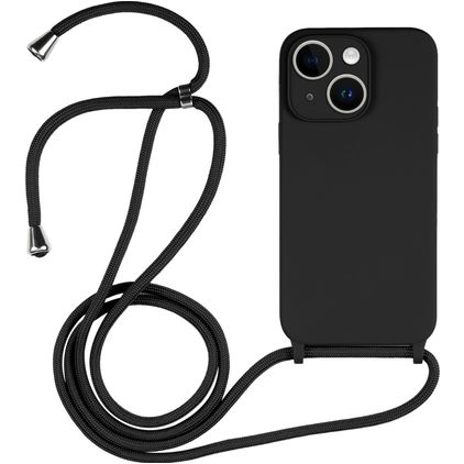 Mobigear Lanyard iPhone 15 Plus Siliconen Hoesje met koord - Zwart