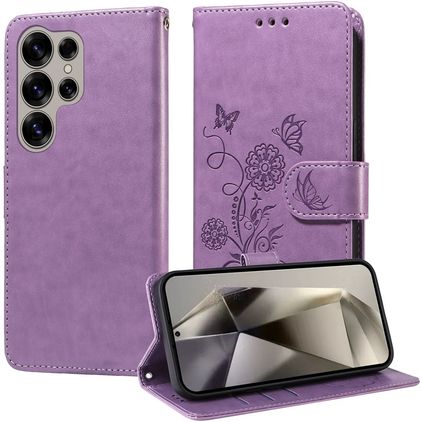 Mobigear Flowers Samsung Galaxy S25 Ultra Hoesje Bookcase Portemonnee - Paars