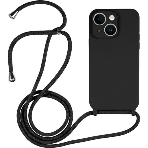 Mobigear Lanyard iPhone 15 Plus Siliconen Hoesje met koord - Zwart