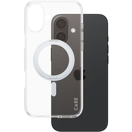 CARE by PanzerGlass Kickstand iPhone 16 Plus MagSafe Hoesje Hardcase Backcover met Standaard - Transparant / Zilver