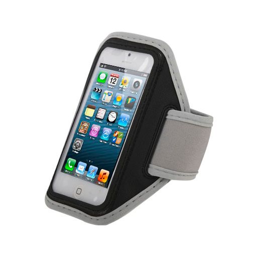 Mobigear Telefoonhouder Hardlopen iPhone SE (2016) Sport Hoesje Neopreen Sportarmband - Zwart