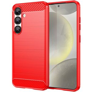 Mobigear Brushed Slim Samsung Galaxy S25 Hoesje Flexibel TPU Backcover - Rood