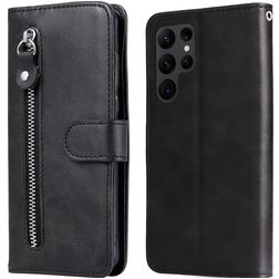 Mobigear Zipper Samsung Galaxy S23 Ultra Hoesje Bookcase Portemonnee - Zwart