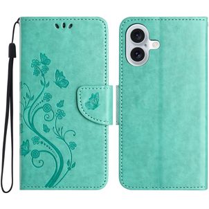 Mobigear Flowers iPhone 16 Plus Hoesje Bookcase Portemonnee - Groen
