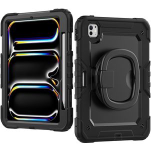 Mobilize Rotating Defender iPad Pro 11 Inch (2024) Hoes Hard Kunststof,Siliconen Backcover + Schouderband + Standaard - Zwart