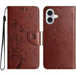 Mobigear Flowers iPhone 16 Hoesje Bookcase Portemonnee - Bruin
