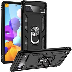 Mobigear Armor Ring Google Pixel 6a Hoesje Hardcase Backcover Shockproof met Ringhouder - Zwart