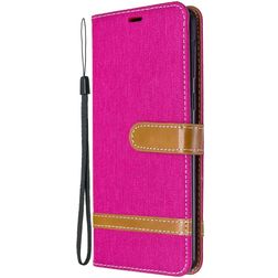 Mobigear Fabric Samsung Galaxy A21 Hoesje Stof Bookcase Portemonnee - Magenta