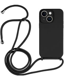 Mobigear Lanyard iPhone 14 Siliconen Hoesje met koord - Zwart