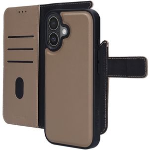 Mobiparts iPhone 17 Hoesje Echt Leer Uitneembare 2in1 Bookcase Portemonnee - Taupe