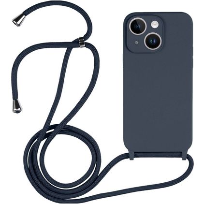 Mobigear Lanyard iPhone 14 Plus Siliconen Hoesje met koord - Donkerblauw