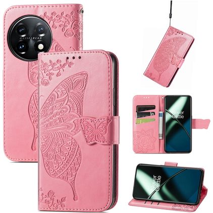 Mobigear Butterfly OnePlus 11 Hoesje Bookcase Portemonnee - Roze