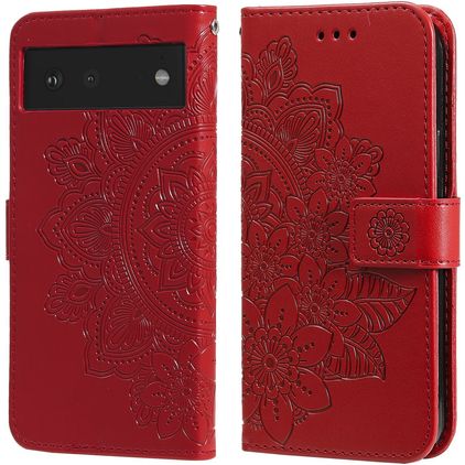 Mobigear Flowers Google Pixel 6 Hoesje Bookcase Portemonnee - Rood