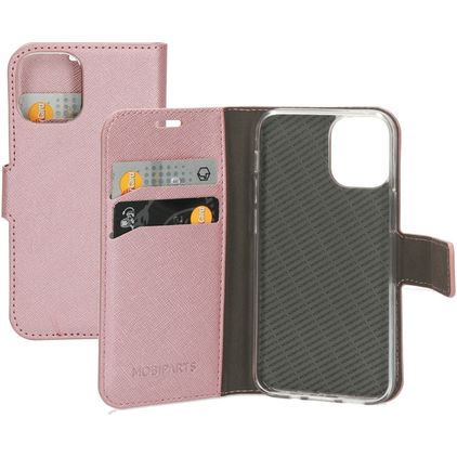 Mobiparts Saffiano iPhone 12 Mini Hoesje Bookcase Portemonnee - Roze