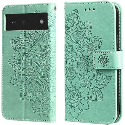 Mobigear Flowers Google Pixel 6 Hoesje Bookcase Portemonnee - Groen