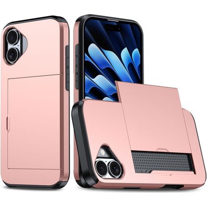 Mobigear Card iPhone 16 Plus Hoesje Hardcase Backcover Shockproof met Pasjeshouder - Roségoud