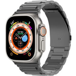 Mobigear Perth Titanium Apple Watch Bandje Vouwsluiting - 49/46/45/44 mm - Zwart