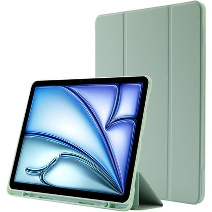 Mobigear Tri-Fold Gel iPad Air 11 Inch (2025) Hoes TPU,Kunstleer Bookcase + Stylus Houder - Groen