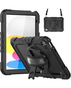Mobigear SureGrip Xtreme iPad 11 (2025) Hoes Hard Kunststof,Siliconen Backcover + Schouderband + Standaard - Zwart