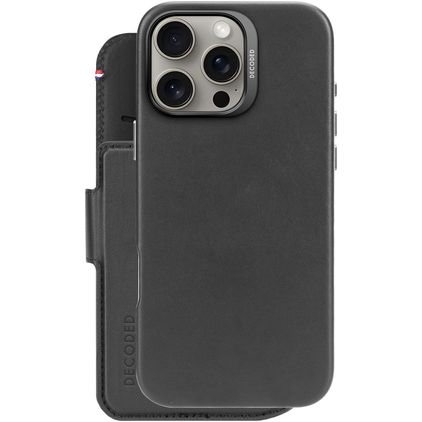 Decoded Detachable Wallet iPhone 16 Pro Max MagSafe Hoesje Echt Leer Uitneembare 2in1 Bookcase Portemonnee - Zwart
