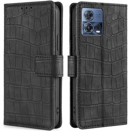 Mobigear Croco Motorola Edge 30 Fusion Hoesje Bookcase Portemonnee - Zwart