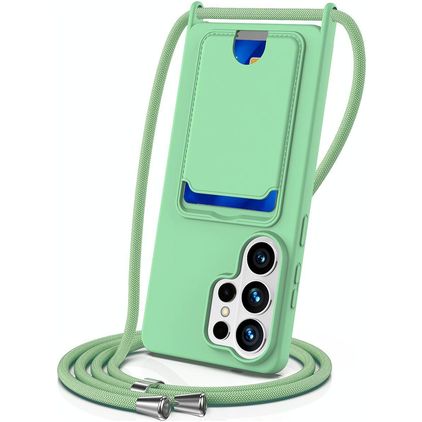 Mobigear Lanyard Card Samsung Galaxy S26 Ultra Siliconen Hoesje met koord en Pasjeshouder - Groen