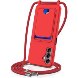 Mobigear Lanyard Card Samsung Galaxy A16 Siliconen Hoesje met koord en Pasjeshouder - Rood