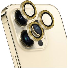 Mobiparts Camera Lens iPhone 14 Pro Max Aluminum Camera Lens Protector - Case Friendly - Glitter Gold