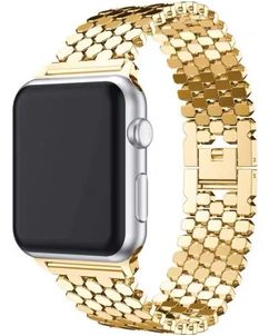 Mobigear Honeycomb Stalen Apple Watch Bandje Gespsluiting - 42/41/40/38 mm - Goud