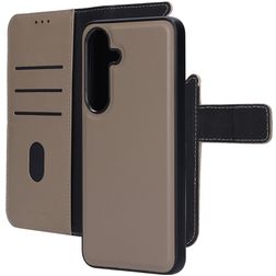 Mobiparts Samsung Galaxy S25 Hoesje Echt Leer Uitneembare 2in1 Bookcase Portemonnee - Taupe
