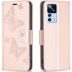 Mobigear Butterfly Xiaomi 12T Pro Hoesje Bookcase Portemonnee - Roségoud