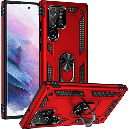 Mobigear Armor Ring Samsung Galaxy S23 Ultra Hoesje Hardcase Backcover Shockproof met Ringhouder - Rood