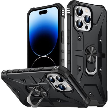 Mobigear Armor Ring iPhone 14 Pro Hoesje Hardcase Backcover Shockproof met Ringhouder - Zwart