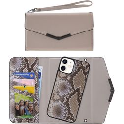 Mobilize Elegant Magnet iPhone 12 Mini Hoesje Uitneembare 2in1 Clutch - Beige Snake