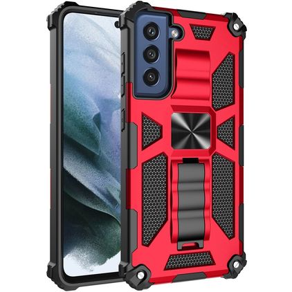 Mobigear Armor Stand Samsung Galaxy S21 FE Hoesje Hardcase Backcover Shockproof met Standaard - Rood