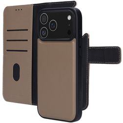 Mobiparts iPhone 17 Pro Max Hoesje Echt Leer Uitneembare 2in1 Bookcase Portemonnee - Taupe