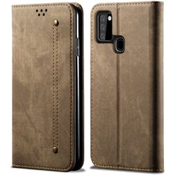 Mobigear Denim Slim Samsung Galaxy A21s Hoesje Bookcase Portemonnee - Bruin