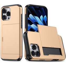 Mobigear Card iPhone 16 Pro Hoesje Hardcase Backcover Shockproof met Pasjeshouder - Goud