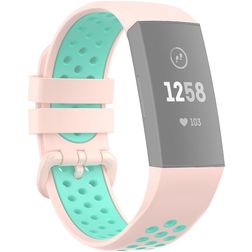 Mobigear Sport Plus Buckle Siliconen Fitbit Charge 3 Bandje Gespsluiting - Roze / Turquoise