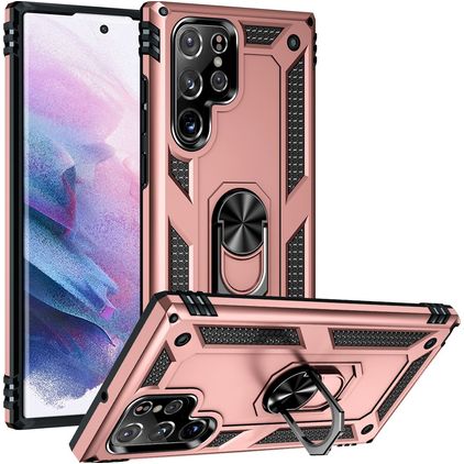 Mobigear Armor Ring Samsung Galaxy S23 Ultra Hoesje Hardcase Backcover Shockproof met Ringhouder - Roségoud