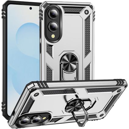 Mobigear Armor Ring Samsung Galaxy S25 Edge Hoesje Hardcase Backcover Shockproof met Ringhouder - Zilver