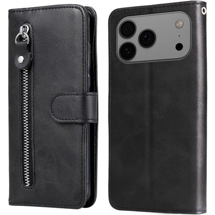 Mobigear Zipper iPhone 17 Pro Max Hoesje Bookcase Portemonnee - Zwart