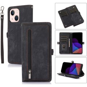 Mobigear Zipper iPhone 14 Hoesje Bookcase Portemonnee - Zwart