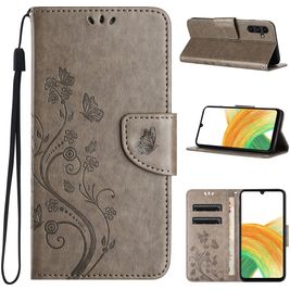 Mobigear Flowers Samsung Galaxy A35 Hoesje Bookcase Portemonnee - Grijs