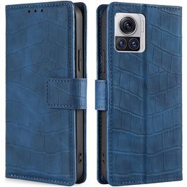 Mobigear Croco Motorola Edge 30 Ultra Hoesje Bookcase Portemonnee - Blauw